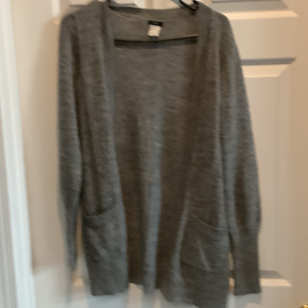 J. Crew Heather Gray Open-Front Pocket Cardigan, alpaca, merino wool